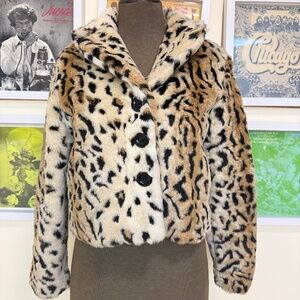 🐆 Y2K Leopard Print Cropped Faux Fur Button Jacket 🐆